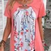 Peach Red Fake 2in1 Floral Print T Shirt -Modlily Shop 335610 P 16873114996564