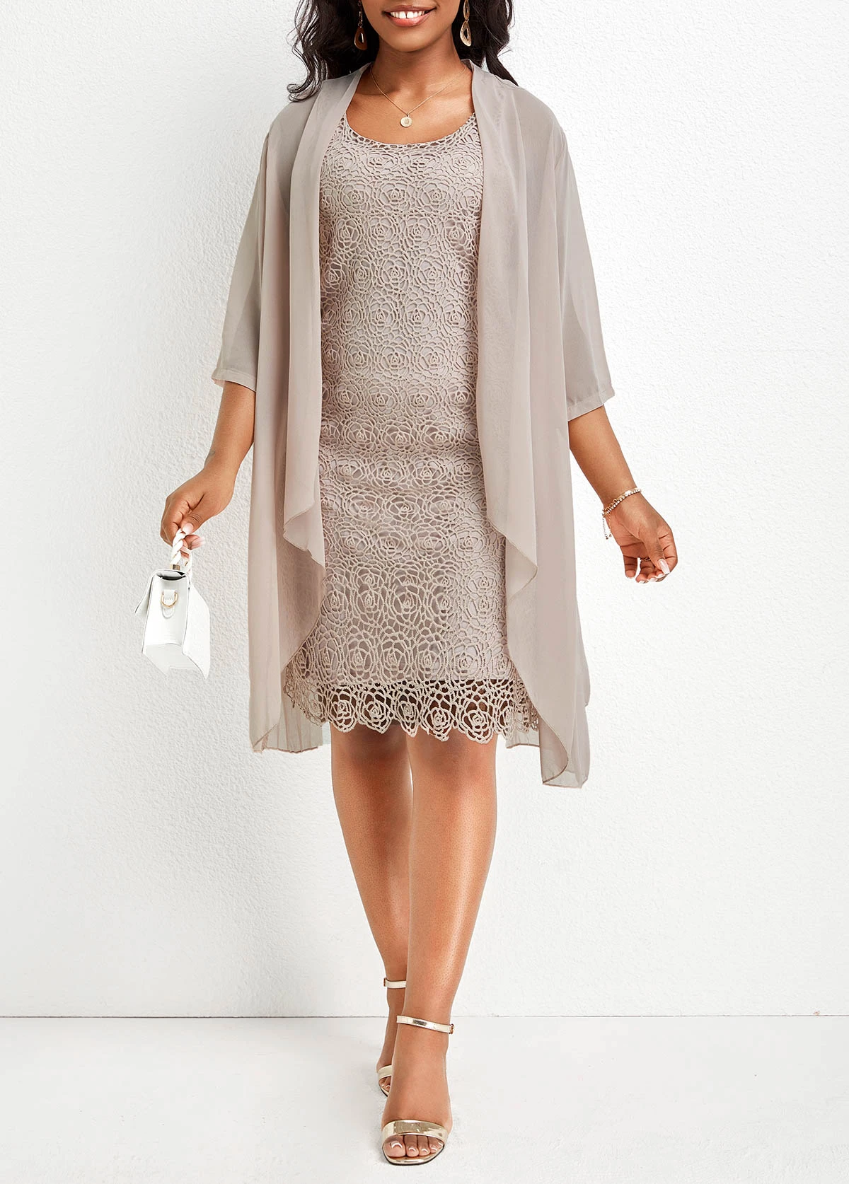 Skin Color Two Piece Dress And Cardigan 4 Skin Color Two Piece Dress And Cardigan - Image 2