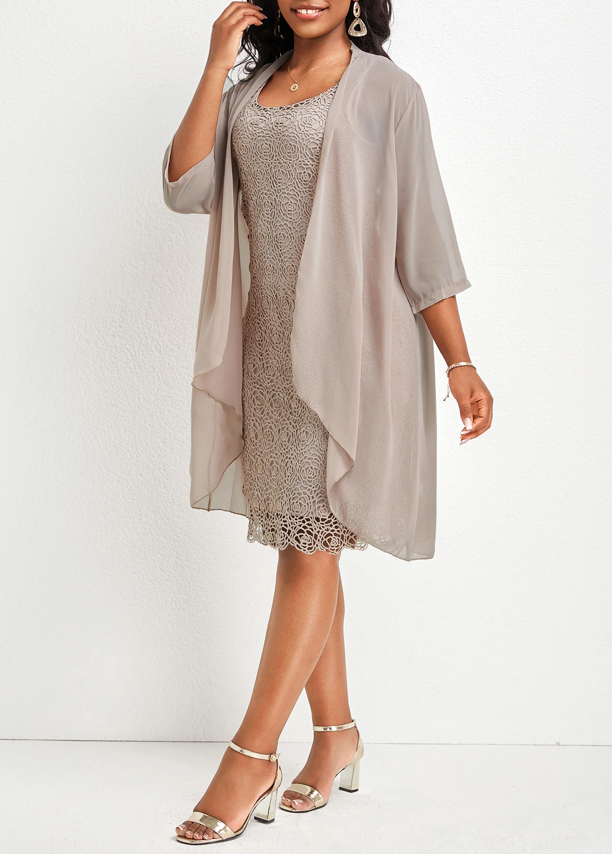 Skin Color Two Piece Dress And Cardigan 6 Skin Color Two Piece Dress And Cardigan - Image 4