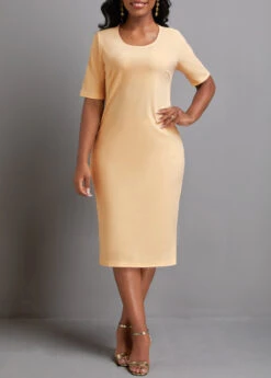 Patchwork Light Camel Two Piece Dress And Cover Up 11 Patchwork Light Camel Two Piece Dress And Cover Up -Modlily Shop 335660 P 16914695750914