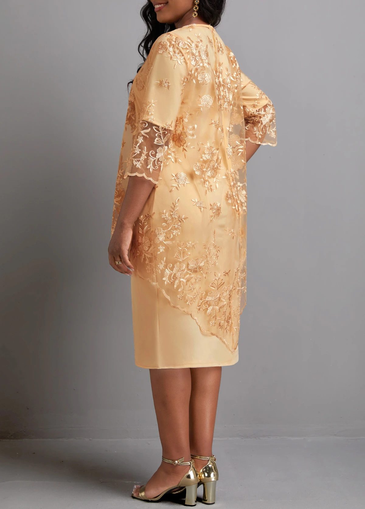 Patchwork Light Camel Two Piece Dress And Cover Up 4 Patchwork Light Camel Two Piece Dress And Cover Up - Image 2