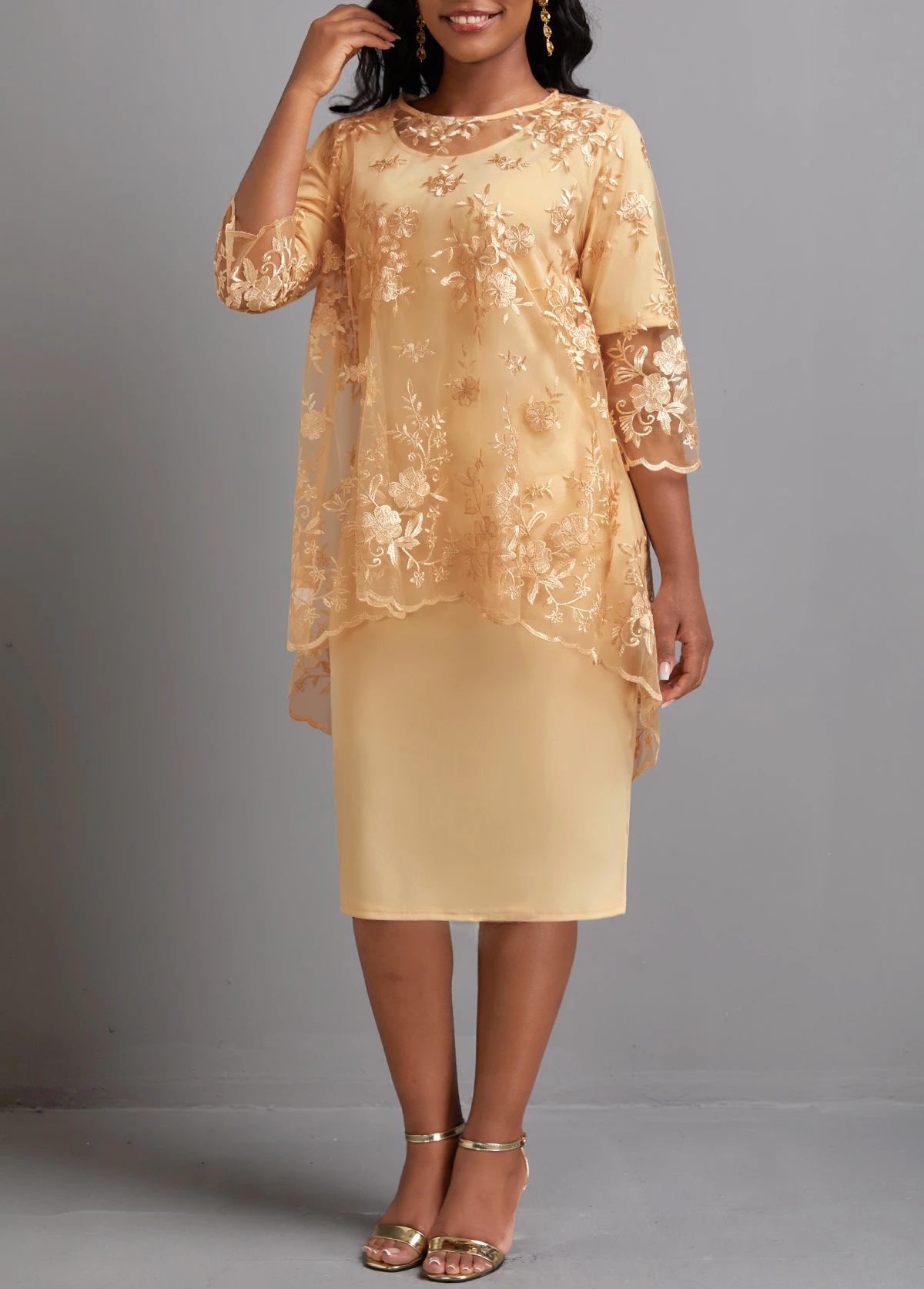 Patchwork Light Camel Two Piece Dress And Cover Up 5 Patchwork Light Camel Two Piece Dress And Cover Up - Image 3