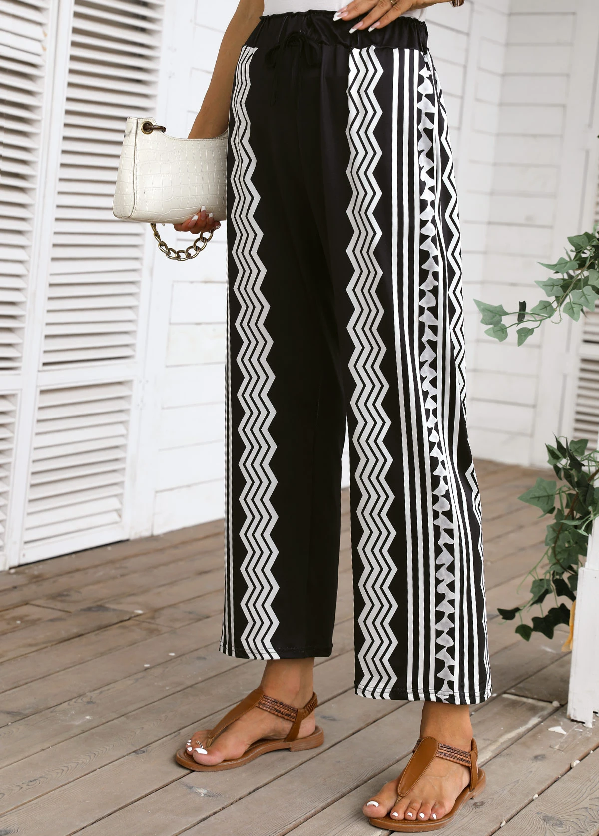 Black Pocket Geometric Print Regular Elastic Waist Pants 7 Black Pocket Geometric Print Regular Elastic Waist Pants - Image 5