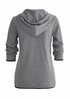 Grey Pocket Zipper Long Sleeve Hoodie -Modlily Shop 335692 P 16947410533177