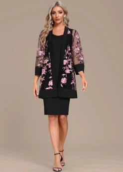 Embroidery Black Two Piece Shift Dress And Cardigan -Modlily Shop 335835 P 16901959202653