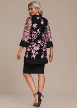 Embroidery Black Two Piece Shift Dress And Cardigan -Modlily Shop 335835 P 16901959204321