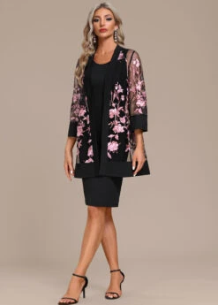 Embroidery Black Two Piece Shift Dress And Cardigan -Modlily Shop 335835 P 16901959205685