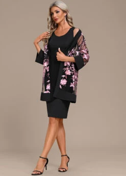 Embroidery Black Two Piece Shift Dress And Cardigan -Modlily Shop 335835 P 16901959207214