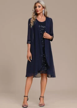 Navy Lace Sequin Shift Dress And Cardigan -Modlily Shop 335838 P 16950045501714