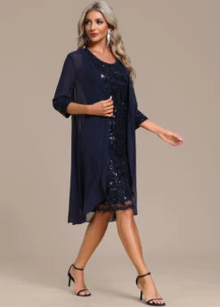 Navy Lace Sequin Shift Dress And Cardigan -Modlily Shop 335838 P 16950045504202