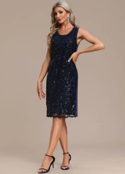 Navy Lace Sequin Shift Dress And Cardigan -Modlily Shop 335838 P 16950045505465