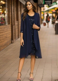 Navy Lace Sequin Shift Dress And Cardigan -Modlily Shop 335838 P 16950045513368