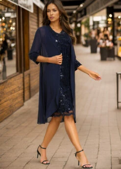 Navy Lace Sequin Shift Dress And Cardigan -Modlily Shop 335838 P 16950045516557