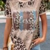Light Camel Patchwork Leopard Short Sleeve T Shirt -Modlily Shop 335945 P 1686186836497