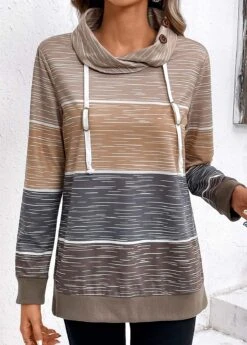 Multi Color Drawstring Long Sleeve Cowl Neck Sweatshirt -Modlily Shop 336125 P 16903661724754