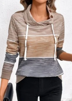 Multi Color Drawstring Long Sleeve Cowl Neck Sweatshirt -Modlily Shop 336125 P 16903661727865