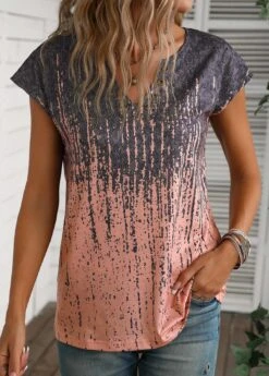 Dusty Pink Grommet Graffiti Print T Shirt -Modlily Shop 336145 P 16881206462103