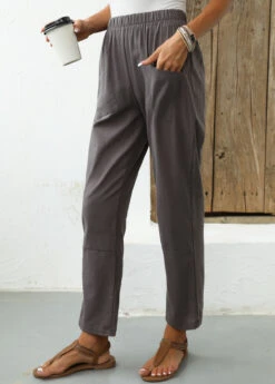 Dark Grey Pocket Elastic Waist High Waisted Pants -Modlily Shop 336148 P 16883784908042