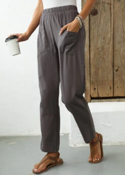 Dark Grey Pocket Elastic Waist High Waisted Pants -Modlily Shop 336148 P 16883784909204