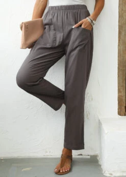 Dark Grey Pocket Elastic Waist High Waisted Pants -Modlily Shop 336148 P 16883784909633