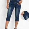 Denim Blue Mid Waisted Capri Button Fly Leggings -Modlily Shop 336155 P 16883495789400