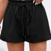 Black Drawstring Regular Elastic Waist High Waisted Shorts -Modlily Shop 336225 P 16866206098000