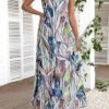 Multi Color Leaf Print Maxi Dress -Modlily Shop 336238 P 16878640761350
