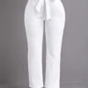 White Pocket Belted Zipper Fly High Waisted Pants -Modlily Shop 336338 P 16883786571730