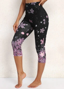 Black Floral Print High Waisted Capri Leggings 7 Black Floral Print High Waisted Capri Leggings -Modlily Shop 336478 P 16967558225502