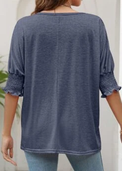 Navy Breathable Three Quarter Length Sleeve T Shirt -Modlily Shop 336532 P 1686895239455