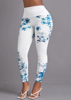 White Ink Painting Print High Waisted Leggings