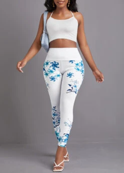 White Ink Painting Print High Waisted Leggings -Modlily Shop 336659 P 16967559976923