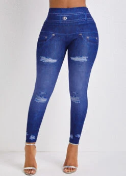 Denim Blue High Waisted Ankle Length Leggings -Modlily Shop 336660 P 16883788462704