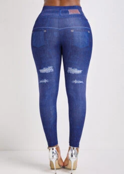 Denim Blue High Waisted Ankle Length Leggings -Modlily Shop 336660 P 16883788464952