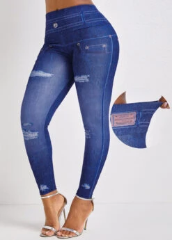 Denim Blue High Waisted Ankle Length Leggings