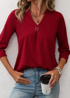 Wine Red Lightweight Circular Ring T Shirt -Modlily Shop 336671 P 16879496521614