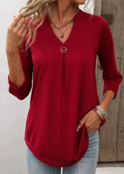 Wine Red Lightweight Circular Ring T Shirt