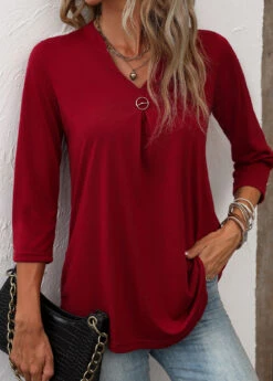 Wine Red Lightweight Circular Ring T Shirt -Modlily Shop 336671 P 16879496523325