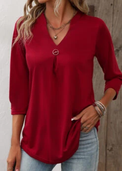 Wine Red Lightweight Circular Ring T Shirt -Modlily Shop 336671 P 16879496526622