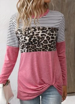 Pink Twist Leopard Long Sleeve T Shirt