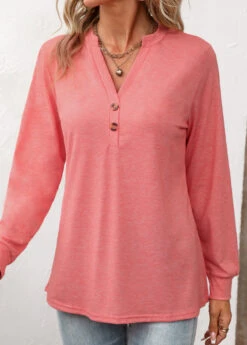 Peach Red Button Long Sleeve T Shirt 12 Peach Red Button Long Sleeve T Shirt -Modlily Shop 336674 P 16879531858713