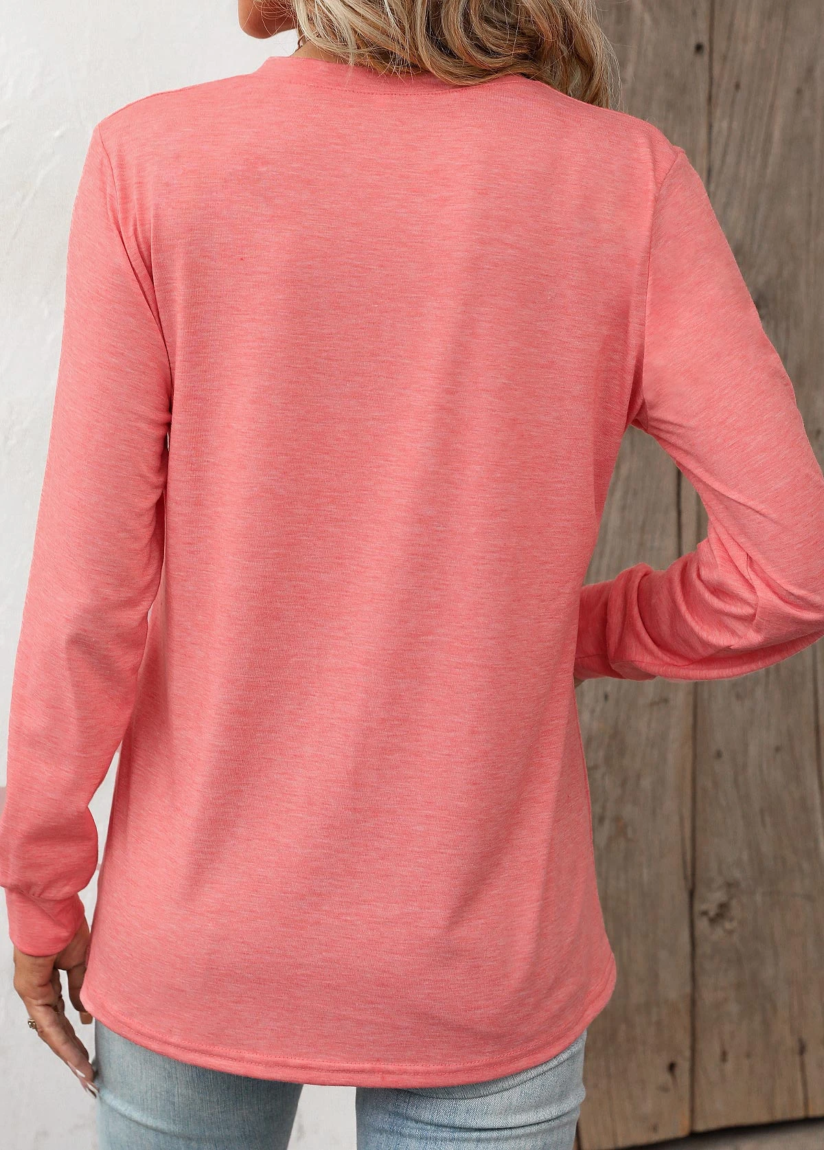 Peach Red Button Long Sleeve T Shirt 4 Peach Red Button Long Sleeve T Shirt - Image 2