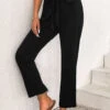 Black Bowknot Elastic Waist High Waisted Pants -Modlily Shop 336679 P 16899448881570