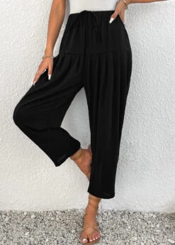Black Ruched Jogger Elastic Waist High Waisted Pants -Modlily Shop 336704 P 16899448960342