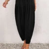 Black Ruched Jogger Elastic Waist High Waisted Pants -Modlily Shop 336704 P 16899448963930