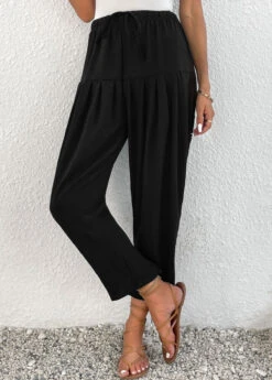 Black Ruched Jogger Elastic Waist High Waisted Pants -Modlily Shop 336704 P 16899448965594