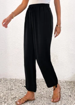 Black Lightweight Jogger Elastic Waist High Waisted Pants -Modlily Shop 336748 P 16896776531045