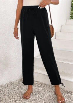 Black Lightweight Jogger Elastic Waist High Waisted Pants -Modlily Shop 336748 P 16896776536612