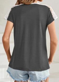 Dark Grey Patchwork Short Sleeve T Shirt -Modlily Shop 336749 P 16896634915821