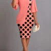 Coral Asymmetry Polka Dot Half Sleeve Bodycon Dress -Modlily Shop 336914 P 1687333979010